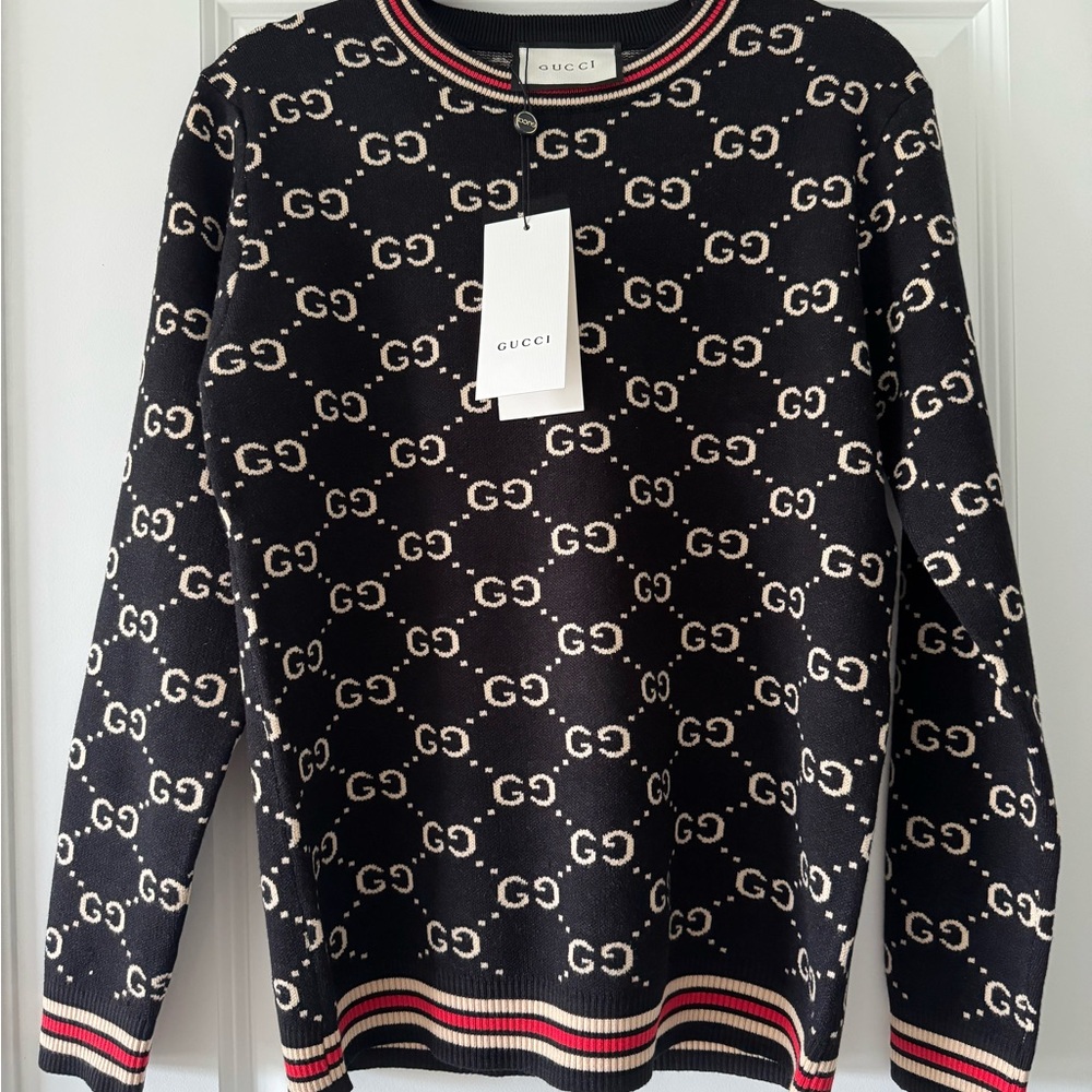 Gucci Black and Cream Crewneck Sweater with Iconic Logo